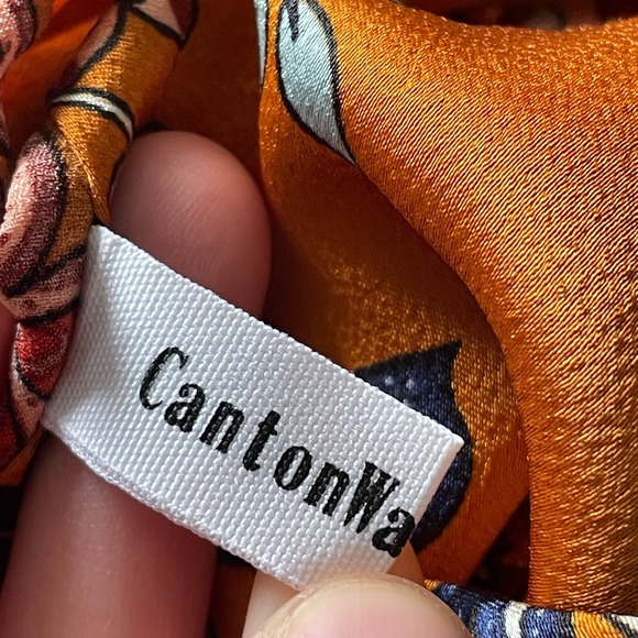 Cantonwalker Women Satin Slip Dress XS Cowl Neck Orange Floral Slit Sexy 90s Y2K - Picture 11 of 16